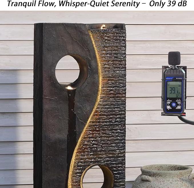 47 inches Water Fountain Outdoor Garden - Waterfall Indoor Modern Large Freestanding Water Feature Fountains Faux Rust Finish with LED Lights for Patio Yard Pool Home Decor