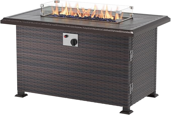13 PCS Outdoor Patio Furniture Set,Outdoor Sectional Furniture with 43" 55000 BTU Gas Propane Fire Pit Table,All Weather PE Rattan Wicker Patio Conversation Set,Sand