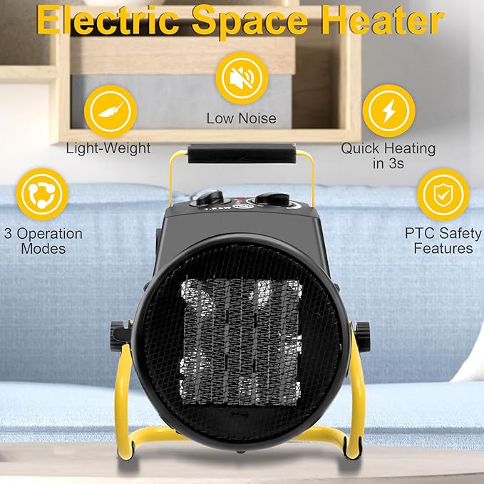 1500W Portable Garage Heater, Electric Outdoor Heater with Fast Heating & Overheat Protection, Patio and Greenhouse Space Heater for Indoor or Outdoor Use(Black)