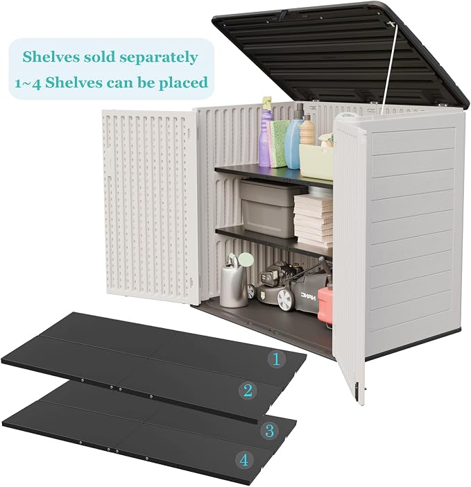 ZZM Large Outdoor Storage Shed, 48 Cu Ft Resin Versatile Storage Cabinet for Patio Accessories, Trash Cans & Garden Tools, Durable Horizontal Storage Box with Lockable Lid (White) - Image 9