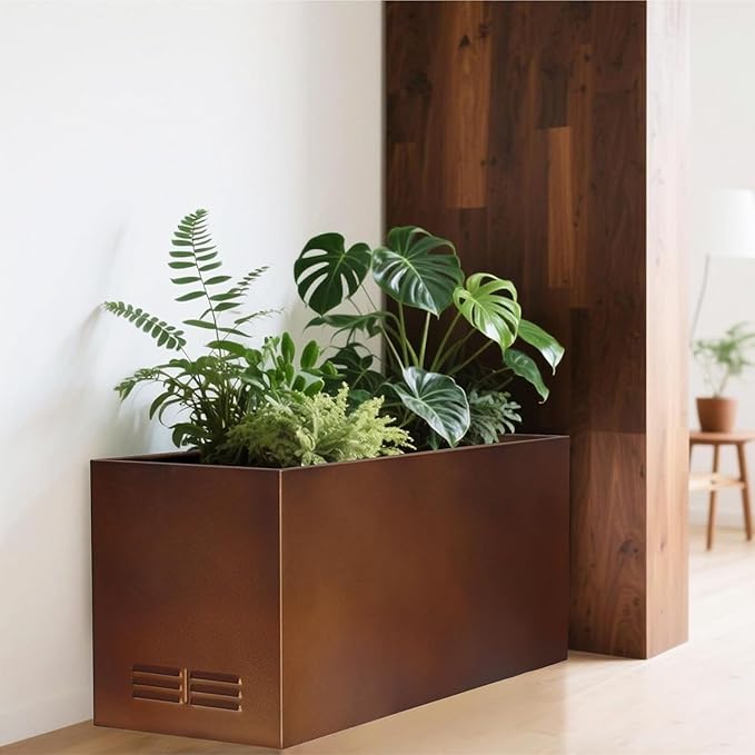 Worth Metal Planter Box with Insert Plate & Drain Holes, Indoor or Outdoor Use, No Assembly Required, 30" x 11" x 13", 14.3 Gallons, Matte Bronze