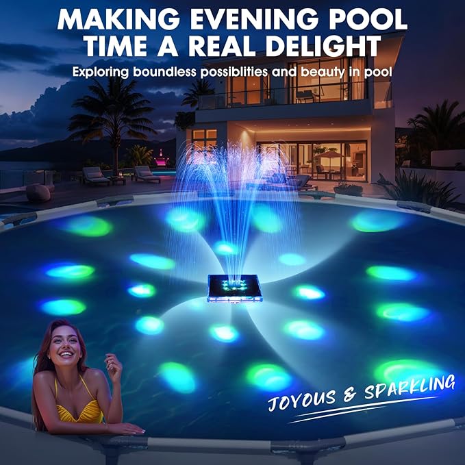 Solar Pool Fountain with Light Show,2026 Upgraded Large Solar Pool Water Fountain,Floating Pool Fountains for Above Ground Pool,Solar Floating Fountains Pump for Pool Pond-1PK(Dark Blue)