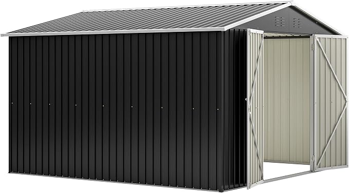 YOPTO 10 x 10 FT Outdoor Storage Shed,Heavy Duty Tool Sheds Metal Storage Garden Shed with Sloped Roof and Lockable Doors,Large Metal Storage Sheds for Backyard Patio Lawn, Black - Image 11
