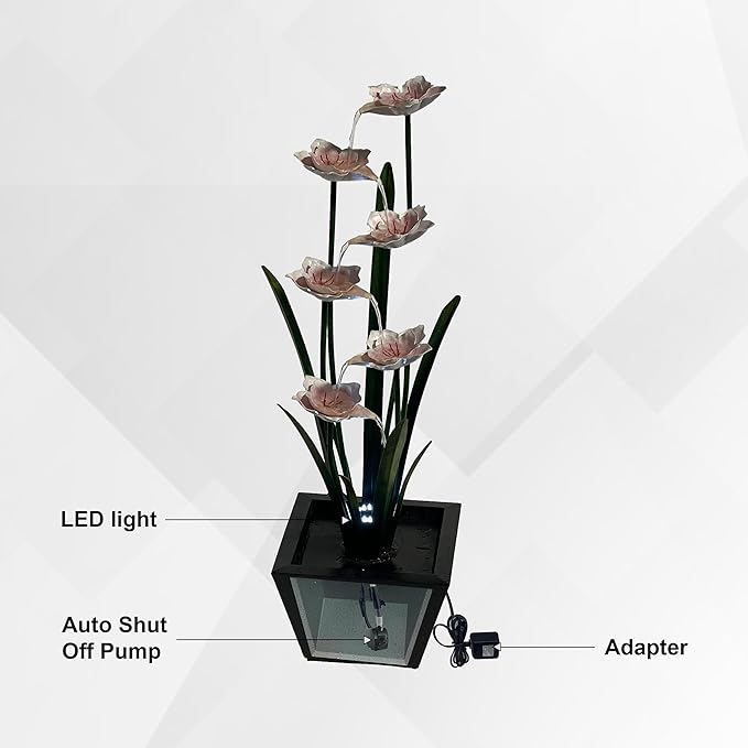 XBrand 39-Inch Metal Multi-Tier Flower Water Fountain with LED Lights, Multicolor Sculptural Outdoor