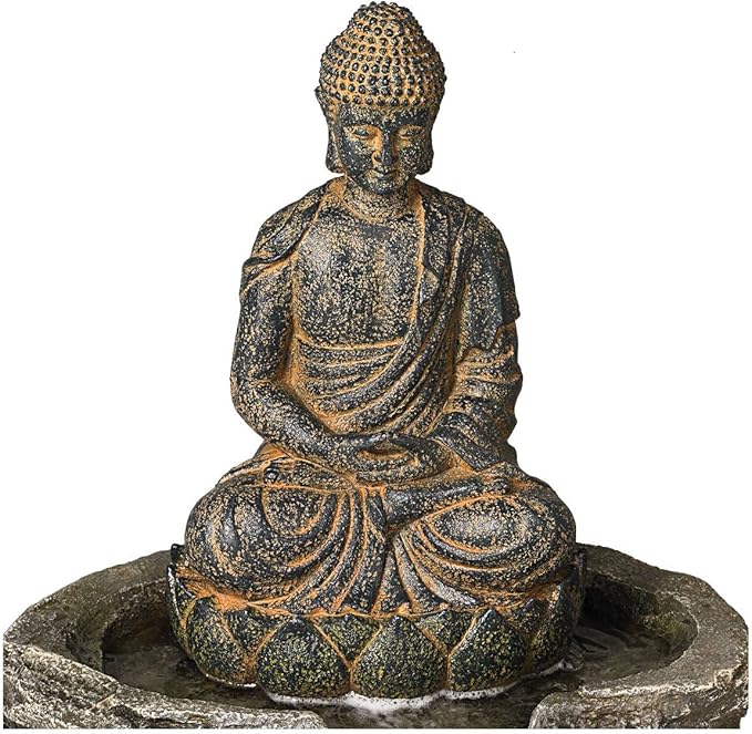 Sitting Buddha 21" High Large Zen Asian Indoor Outdoor Decor Faux Stone Floor Fountain with Light LED Standing Waterfall Water Feature for Outside Garden Patio Yard Backyard Porch - John Timberland