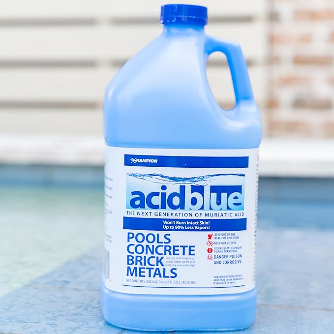 CPDI Champion 4-Pack Acidblue Muriatic Acid for Swimming Pools & Spas, 1 Gallon Each - Low-Fume pH Stabilizer & Cleaner for Concrete & Masonry Surfaces, Clears Rust & Scale Build-Up - Image 9
