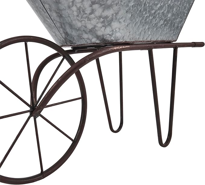 Alpine Corporation MCC574 Outdoor Floor Galvanized Shovel Pitcher Bucket Fountain, 41" Vintage Garden Water Feature, Patio & Backyard Décor, Gray