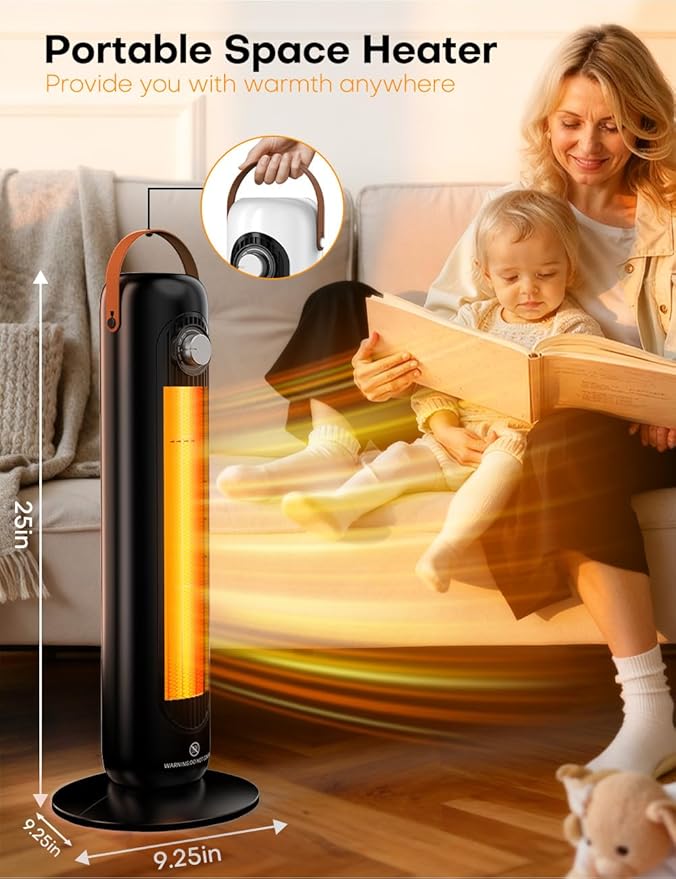 1500W PTC Ceramic Electric Heater w/4 Modes,350Sq.ft 1S Heating, 70°Oscillating Patio Heaters for Outdoor Use, Overheating & Tip-Over Protection, Tall Space Heaters for Indoor Use Large Room