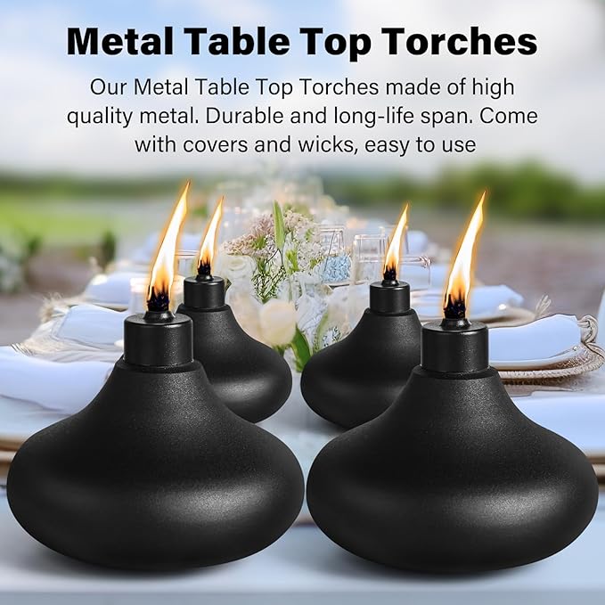4 Pack Metal Table Top Torches, 24.5oz Citronella Torches for Outside, Refillable Flame Light Torch, Decorative Tabletop Lantern for Yard, Patio, Deck, Garden, Party, Landscape