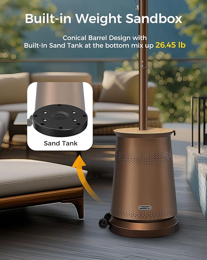 50,000 BTU Patio Heater for Outdoor Use With Adjustable Heat Focusing Top, Portable Propane Patio Heater with Wheels, Stainless Steel Burner for Porch, Deck, Garden, Commercial (Brown)