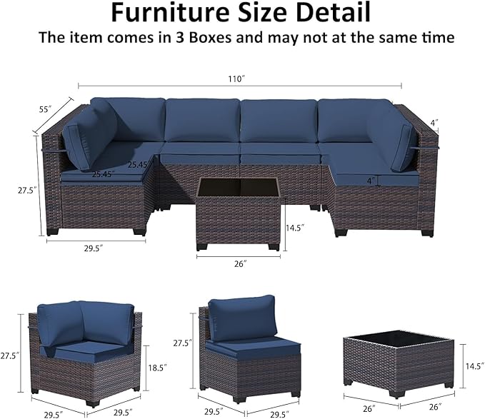 11 Pieces Outdoor Patio Furniture Set,Outdoor Sectional Furniture with 45" 55000 BTU Gas Propane Fire Pit Table,PE Rattan Wicker Patio Conversation Set,Swivel Rocking Chairs Set,Navy Blue