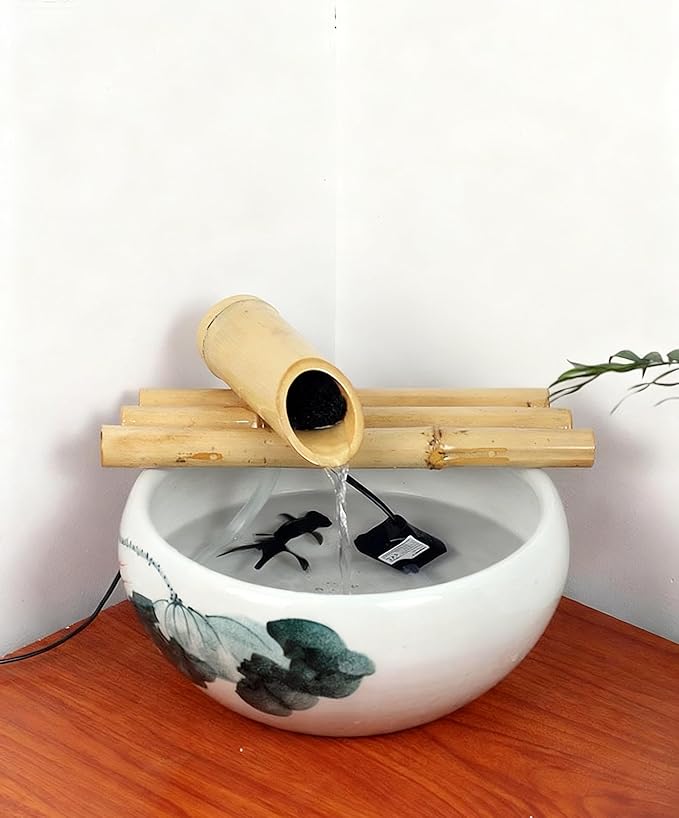 Bamboo Fountain kit with Pump, Japanese Outdoor Fountain Handmake from Real Bamboo, Zen Outdoor Water Fountains (Spitter 15‘’)