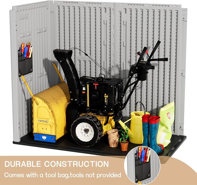 KINYING Outdoor Horizontal Storage Sheds,37 Cu.ft Outdoor Storage Cabinet Waterproof Resin Tool Storage Box for Lawn Mower,Garden Tools and Patio Furniture, Lockable (Grey) - Image 9