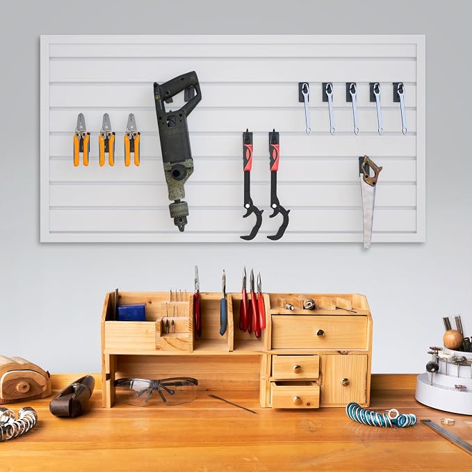 NeatiEase Slatwall Panel Wall Storage Systems, 2 x 4ft Slat Wall Paneling Garage Wall Organizer, Heavy Duty Wall Mounted PVC Wall Rack (White) - Image 7