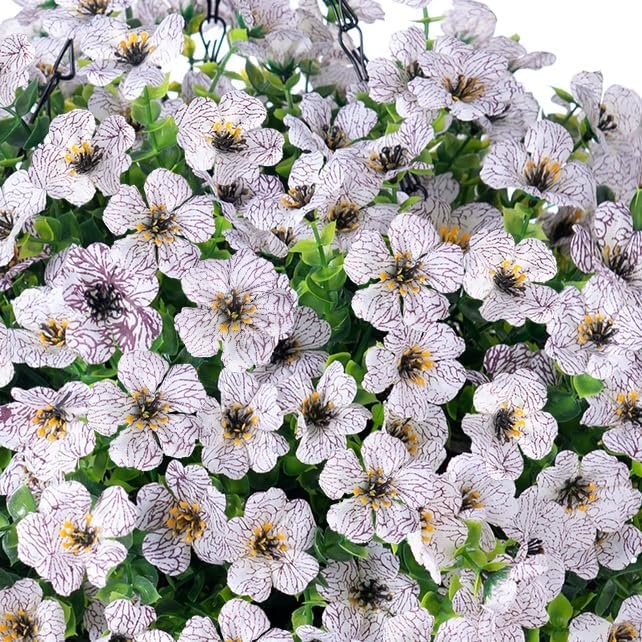 HyeFlora Artificial Fake Hanging White Plants Flowers Basket for Outdoor Fall Winter, Faux Silk Daisy in Planter Realistic UV Resistant for Christmas Outside Porch Home Patio Balcony Yard Decoration - Image 6