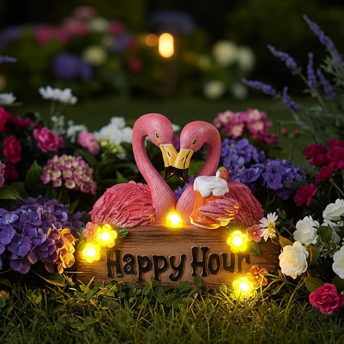Solar Flamingo Garden Decor 5.9" Pink Flamingo Statue Solar Lights Outdoor Resin Garden Statues for Outside Yard Porch Lawn Unique Birthday Housewarming Gift for New Home Women Mom Grandma