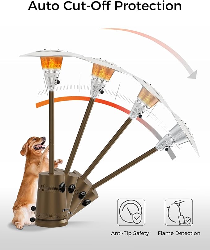 50,000 BTU Patio Heater for Outdoor Use, Portable Propane Patio Heater with Wheels, Stainless Steel Burner for Porch Deck Garden (Basic Black)