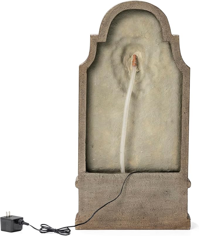 Glitzhome 3-Tier Outdoor Water Fountain with LED Light, Oversized Vintage European Style Lion Head Waterfall Fountains, Rustic Faux Granite Fountain for Garden Patio Deck Porch, 31.75”H