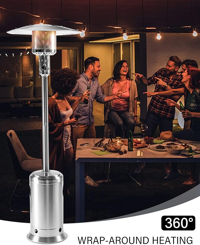 LEGACY HEATING 88inch Standing Heaters Outdoor with Wheels, Stainless Steel Burner, Gas Propane Patio Heater for Outdoor Garden Use, 47000BTU