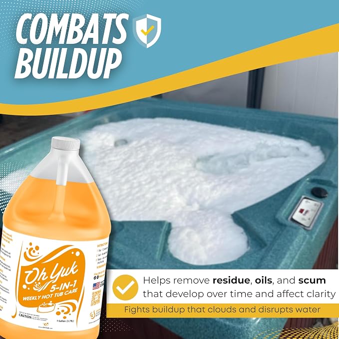 Oh Yuk 5-in-1 Hot Tub Chemicals Weekly Care– Hot tub Clarifier, Spa Cleaner, Water Conditioner – Helps Control Water Balance & Combat Buildup – Spa Care Chemicals for All Types of Hot tubs - 1 Gallon - Image 8