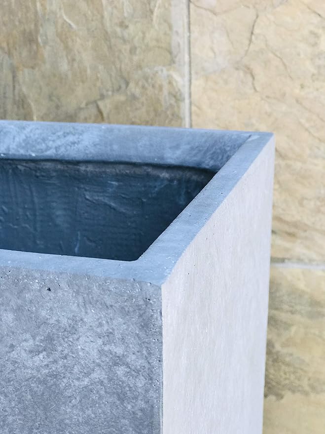 Kante 18.5" H Tall Rectangular Concrete Planters, Outdoor Indoor Lightweight Plant Pots with Drainage Hole and Rubber Plug, Modern Style for Home Garden Patio, Slate Gray