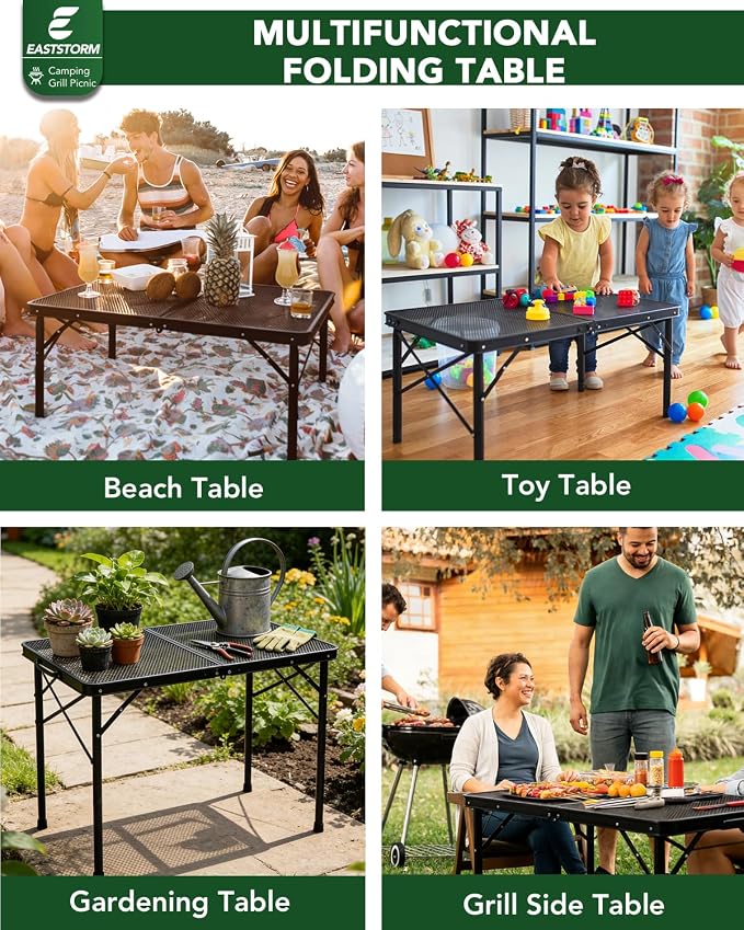3 ft Folding Table with Adjustable Height, Camping Table with Carry Handle, Metal Mesh Table ,Portable Grill Table for Camping, Tailgating, BBQ, Picnic & Indoor, Fits 3–6 People, Supports 66 lb, Black - Image 8