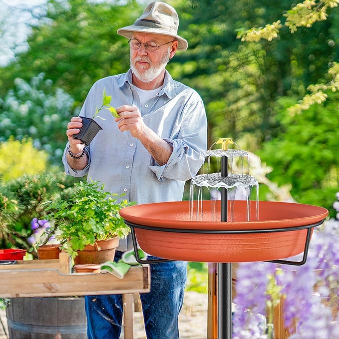 Bird Bath Solar Fountain Pump, Water Pump Set Solar Powered Waterfall Featur, DIY Solar Fountain Detachable and Suitable for Birdbath Garden Decoration Outdoor Bird Feeder (3-Tier)