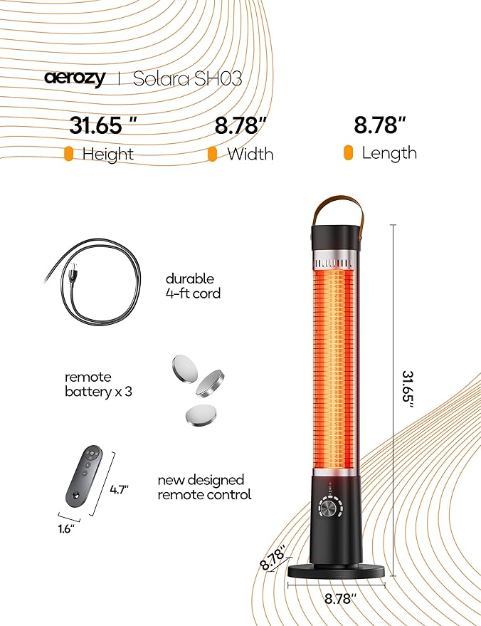 Patio Heater for Outdoor Use, Infrared Electric Outdoor Heater, 1500W Instant Heating, 60-Degree Oscillation, 9 Heat Levels, 9H Timer, Remote, for Garage, Backyard, Large Room, Indoor, 32.2", Black