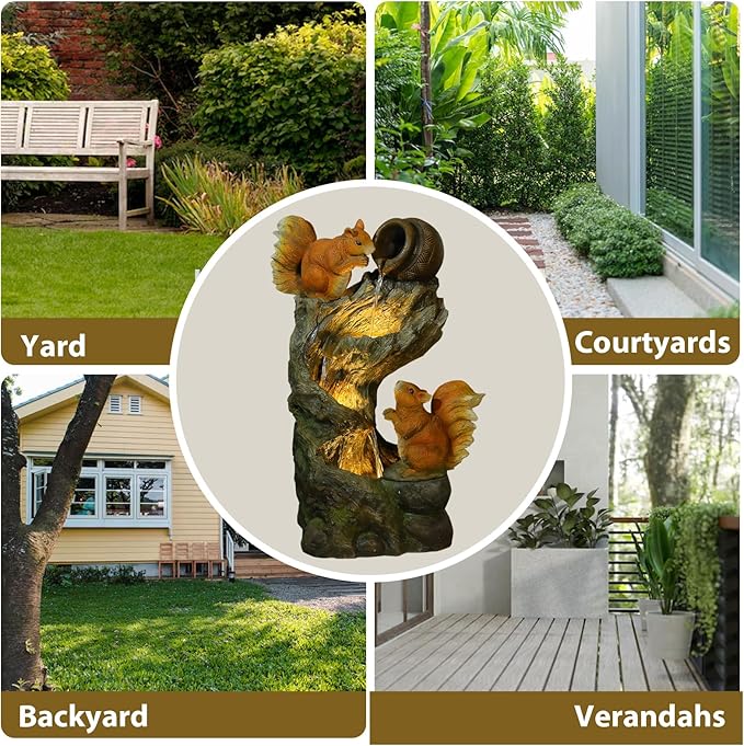 Garden Fountain Outdoor with Built-in Pump & LED Lights - Waterfall Fountain for Patio,Yard, Backyard - Realistic Animal Sculpture