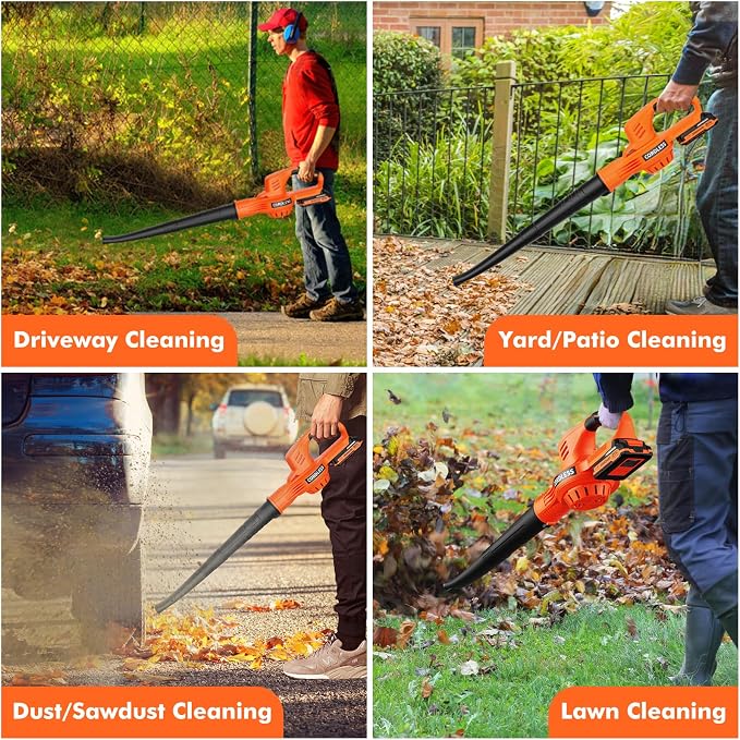 Leaf Blower Cordless - 21V Powerful Electric Leaf Blower with 2 Batteries and Charger, 2 Speed Modes, 2.0Ah Lightweight Battery Powered Leaf Blowers for Lawn Care, Patio, Dust, Blowing Leaves - Image 7