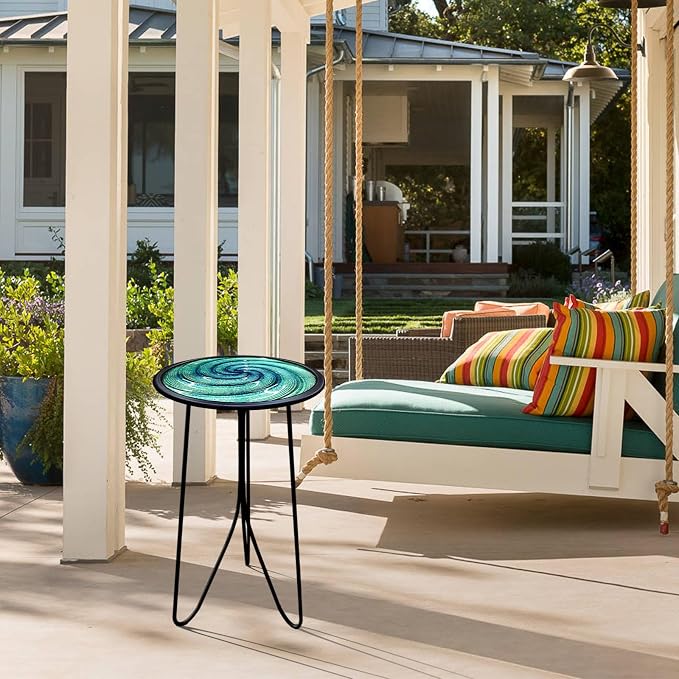 LIFFY Patio Side Table, Small Round End Table, Metal Side Table Outdoor, Small Porch Table for Indoor Balcony Furniture Decor (Green 12 inch) - Image 7