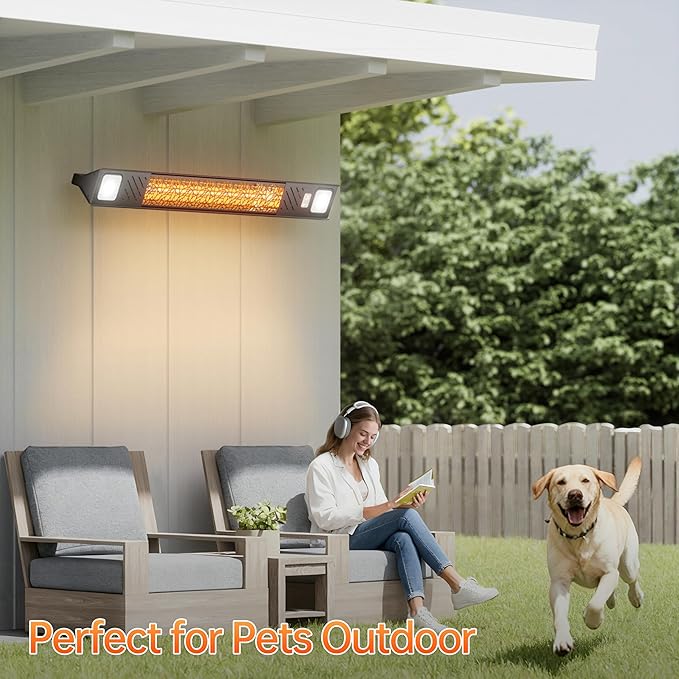 Wall-Mounted Electric Heater Hanging Patio with Light Ceiling Outdoor, 1500W Infrared 9 Heat Levels, 24H Timers, 1s Heating Carbon Fiber Tube Wall Heater for Backyard, Garage