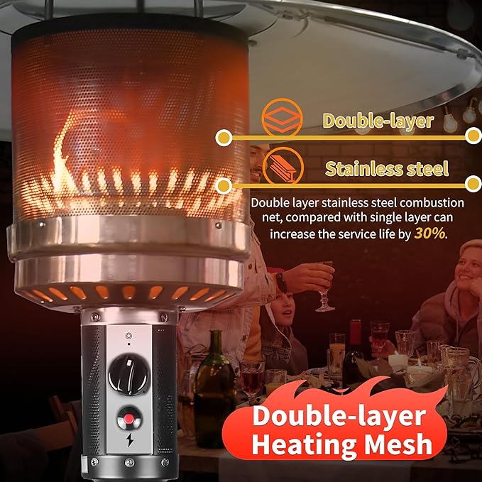 Ignovate 49,000 BTU Outdoor Propane Patio Heater with Wheels – Durable Powder-Coated Steel Gas Heater with Easy Ignition & Safety Shut-Off for Patio, Backyard, Garden, Restaurant