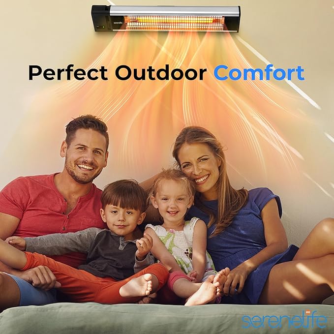 SereneLife Infrared Patio Heater, 1500W, IP65 Approved, Odorless, Wall-Mounted Heater with Remote, Indoor/Outdoor for Patio, Restaurant, Backyard, Garage, Decks