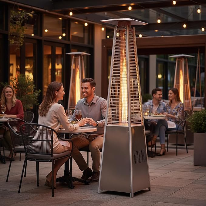 GLANC 48,000 BTU Pyramid Patio Heater, Outdoor Patio Heaters for Outdoor Use with Cover & Wheels, 88" Quartz Glass Tube Propane Heater for Deck Backyard Commercial, Triple Safety Protection (Silver)