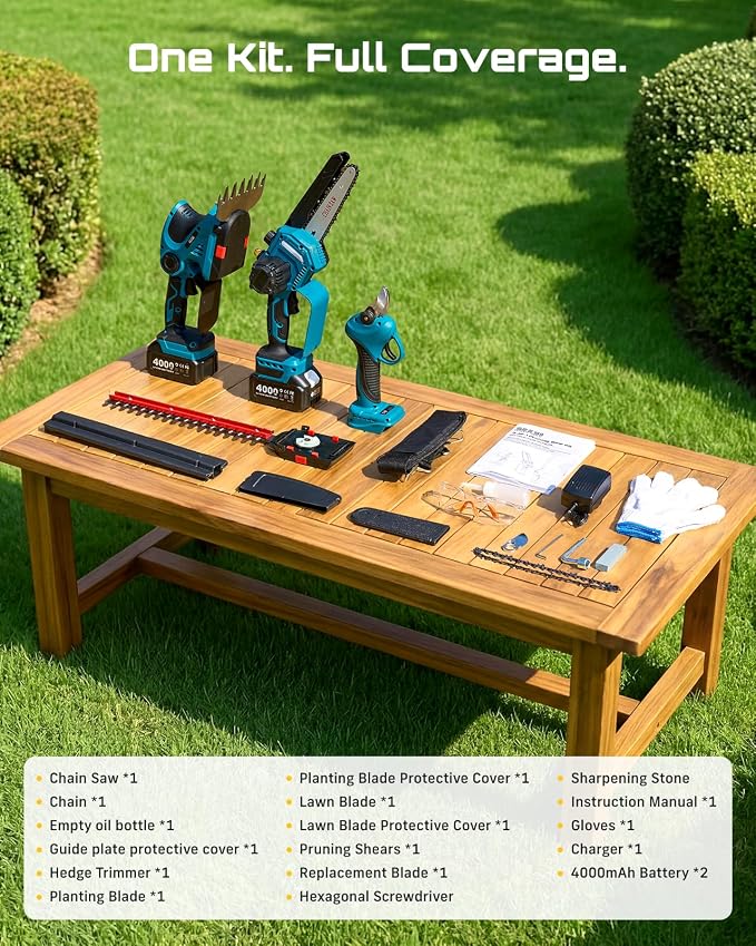 SEESII Electric Chainsaw Trimmer Pruner: 3-in-1 Cordless Chainsaw, Hedge Trimmer, Pruning Shears with 2× Rechargeable 4000mAh Batteries, Garden Tool Kit for Tree Trimming and Branch Cutting - Image 9