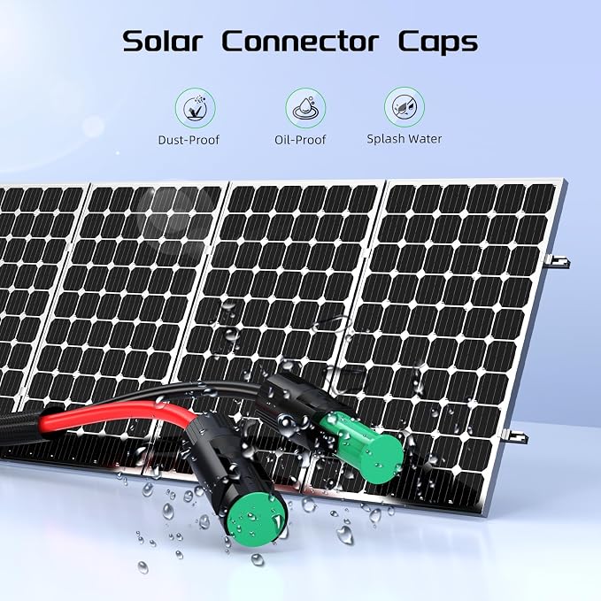 15FT Twin Wire Solar Panel Extension Cable, 10 Gauge PV Wire with IP68 Female & Male Waterproof Connectors, Flame Retardant Protective Sleeving and Dust Caps for Home, RV, Photovoltaic Systems - Image 7