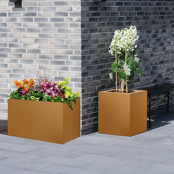 20"x20"x21" Corten Steel Planter Box, Rustic Metal Planter with Drainage Holes, Rust & Weather Resistant for Patio Garden Indoor Outdoor Commercial Use