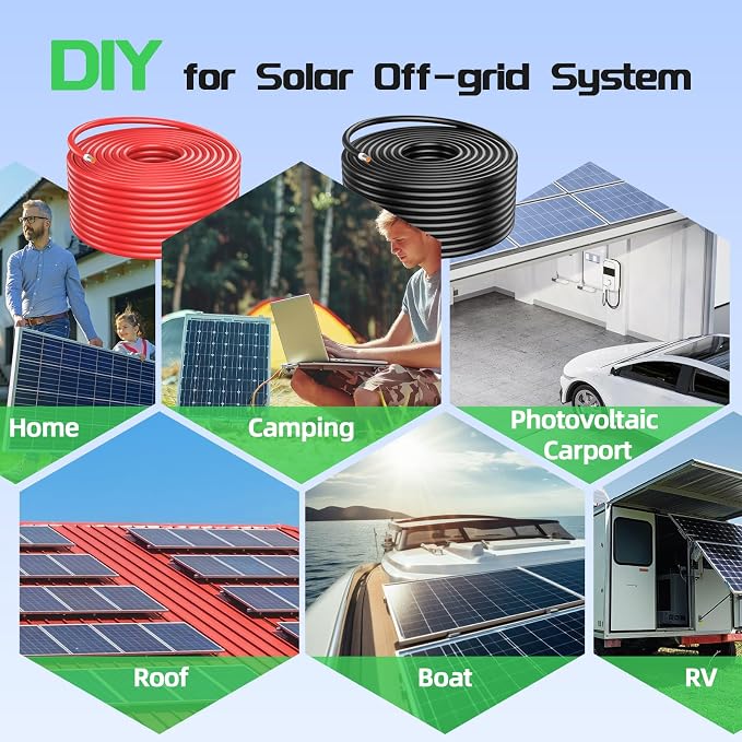 Bateria Power 2x50 Feet 8AWG (10mm²) Solar Panel Wire, Tinned Copper Solar Panel Extension Cable PV Wiring for Photovoltaic Solar System, Automotive RVs, Marine (50FT Red + 50FT Black) - Image 9