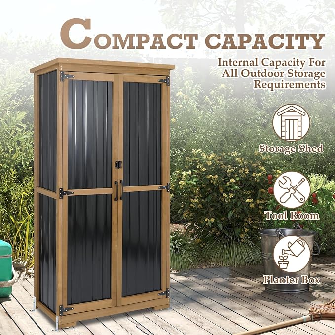 Outdoor Storage Cabinet Waterproof with Shelves, Small Storage Shed, Vertical Tall Patio Backyard Garden Storage Cabinet Tool Organizer for Outside - Image 9