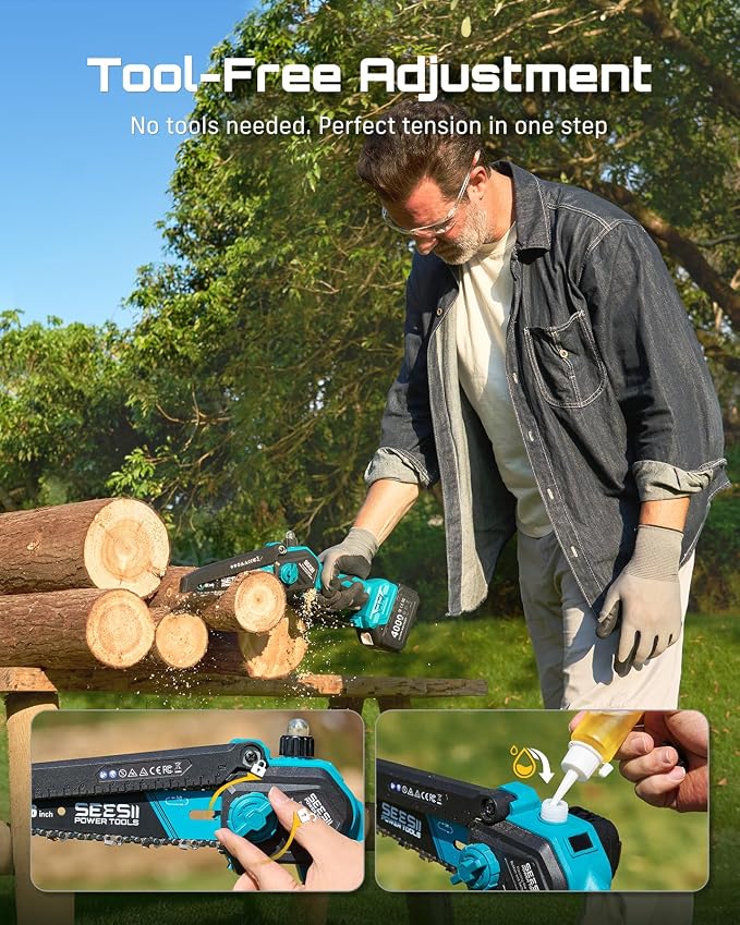 SEESII 2-in-1 Electric Pole Saws: Brushless Mini Chainsaw Cordless 6 Inch, 2 x 4000mAh Batteries, Pole Saw for Tree Trimming,Hand held Chain Saw with Extension Pole for Tree Limb Branch Cutter,P6 Ace - Image 9