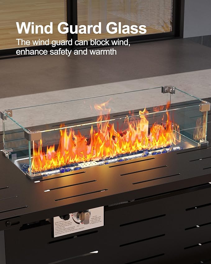 Hipicute 55" Outdoor Propane Fire Pit Table, 48,000 Btu Lp Gas Rectangular Fire Table with Ignition Systems and Lid,Outdoor Firetable with Glass Rocks for Patio Deck Garden Backyard - Image 8