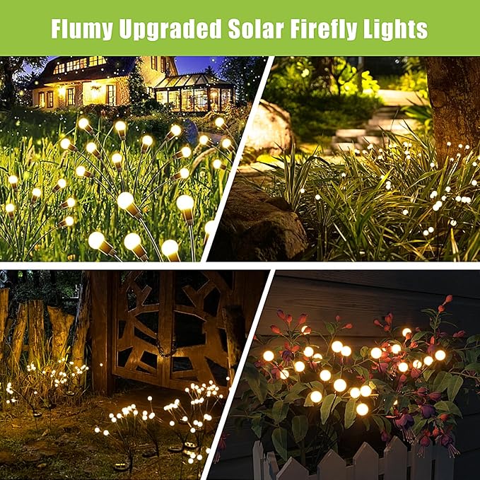Flumy Solar Garden Lights Outdoor - 2 Pack 16 LED Firefly Lights Waterproof, Garden Decorations for Yard Patio Pathway Lawn Outside, Unique Gifts for Grandma Women, Solar Decor Warm White