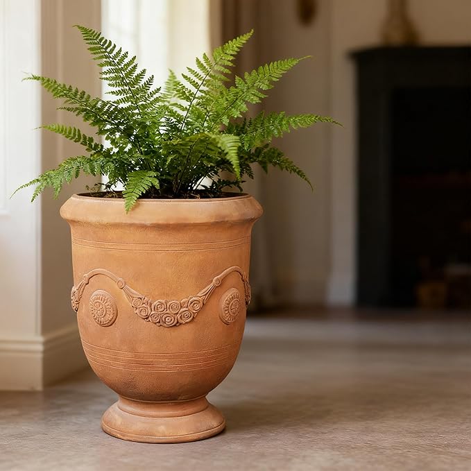 Planters for Indoor & Outdoor Plants, 16.5 Inch Large Magnesium Oxide Urn Planter with Drainage Hole, Decorative Unique Garden Plant Pots for Front Porch & Home Decor, Rust Color