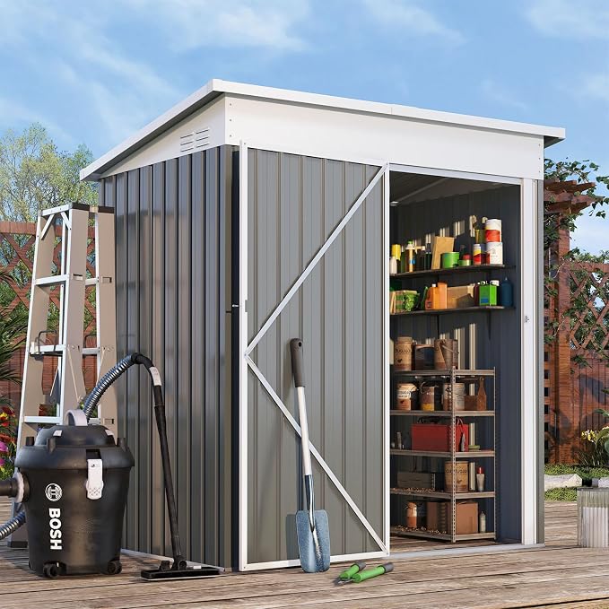 AECOJOY 5' x 3' Outdoor Storage Shed, Small Metal Sheds & Outdoor Storage Clearance with Lockable Door, Utility and Tool Storage Garden Shed for Backyard, Patio, Outside use in Dark Grey - Image 7