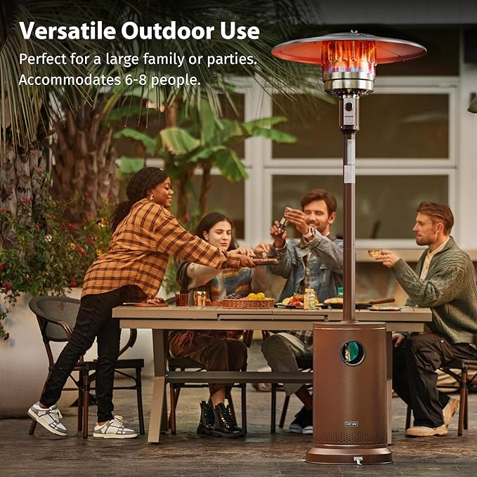 EAST OAK Upgraded 50,000 BTU Propane Patio Heater, Outdoor Heater with Enhanced Burner Head, One-Touch Ignition, Quick Snap-Fit Assembly, Round Table Design for Garden, Balcony, Backyard
