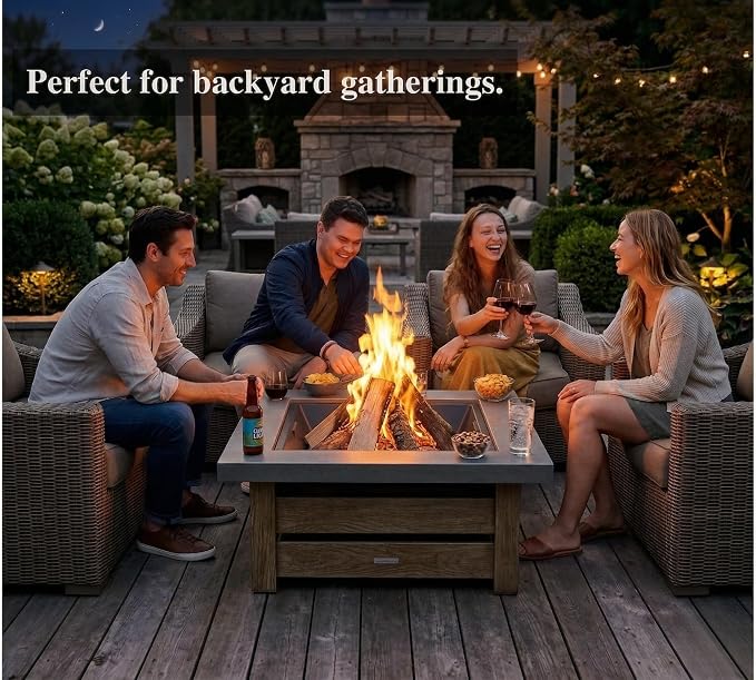 34" Wood Burning Fire Pit, Outdoor Fire Pit Table for Patio Backyard Garden, Large Square Fire Pit for Outside, Metal Firepit with Removable Lid, Mesh Cover, Poker - Image 9