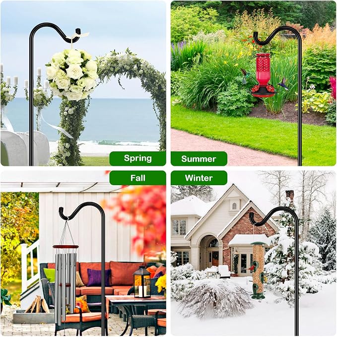 FEED GARDEN Shepards Hooks for Outdoor Bird Feeder Pole 92 Inch Adjustable Tall Heavy Duty Shepherds Hooks for Hanging Plant Baskets, Solar Lights, Wedding Decor, Lanterns, Black (2 Pack) - Image 6