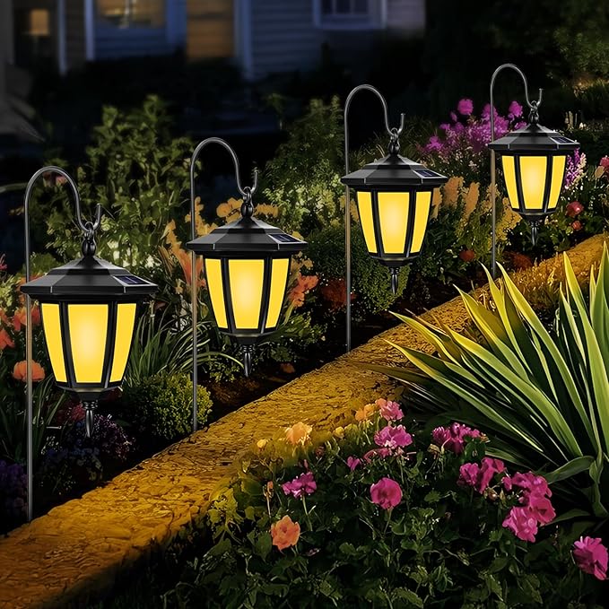 Viewsun 34 Inch Solar Hanging Lights, Shepherd Hook Lights with 4 Lighting Modes Waterproof Outdoor Decorative Solar Lantern Lights for Garden Decor, Patio, Backyard, Pathway, 4 Pack