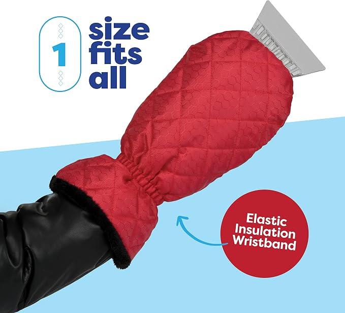SCRUBIT Ice Scraper with Glove - Car Windshield Scraper for Ice and Snow w/Fleece Mitt - Quickly Scrape and Remove Snow While Staying Warm - Waterproof & Windproof - Car Scraper Snow Brush (Red) - Image 7